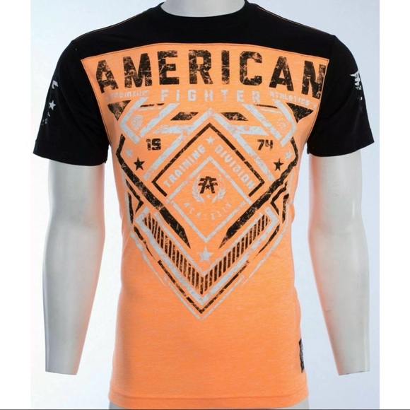 AMERICAN FIGHTER Martell Orange Black Athletic Fit Mens Crewneck T-shirt L-3XL - Picture 5 of 11